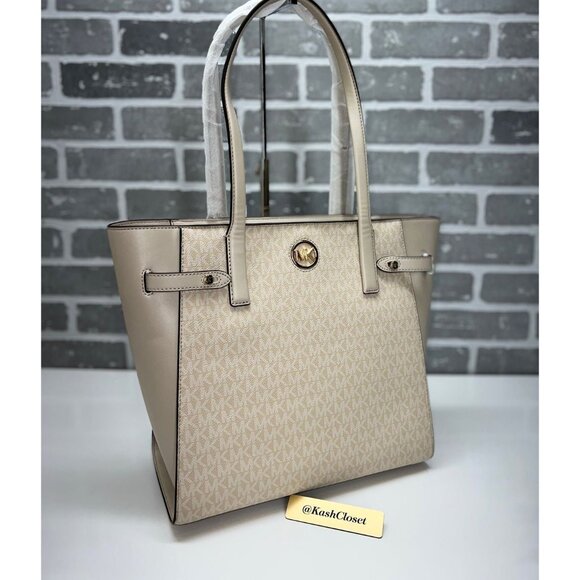 Michael Kors tote bag carmen large leather tote purse light sand - Picture 2 of 11